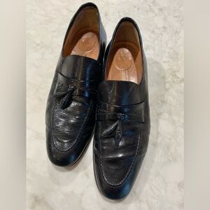 Vintage Black Leather Tassel Slip On Loafers Dress Shoes Sz 9.5